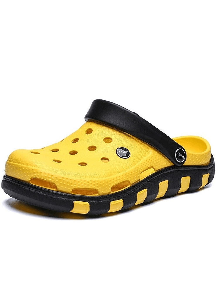 Yellow quick-drying beach sandal with black anti-slip sole, perfect for versatile use, SF0286.