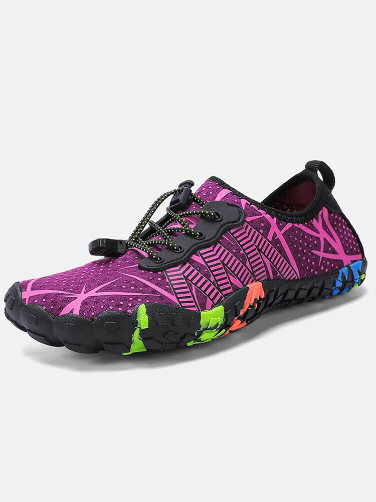 Unisex beach quick-dry shoes with lace-up, vibrant purple design with professional rubber outsole for superior grip and comfort.