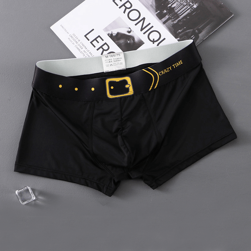Black breathable cotton men's boxer with a belt design on waistband, perfect for comfort and style, ideal for everyday wear.