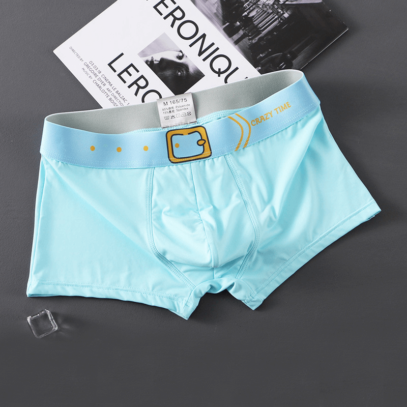 Light blue breathable cotton men's boxer with faux belt design, offering style and comfort. Ideal for gym wear or lounging. SF1158