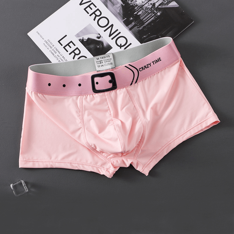 Pink cotton men's boxer with belt design for style and comfort, perfect for gym or home.