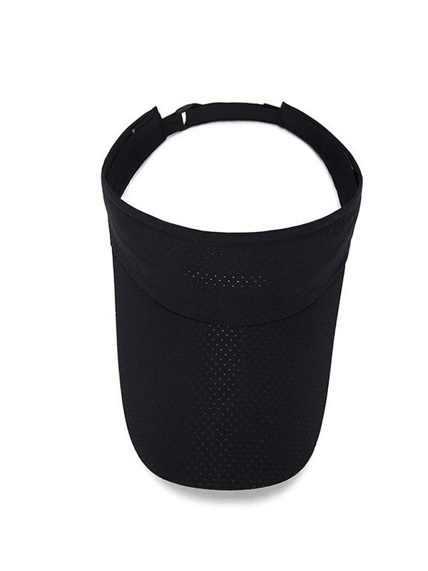 Black breathable sun visor hat with air holes and adjustable strap for superior sun protection.