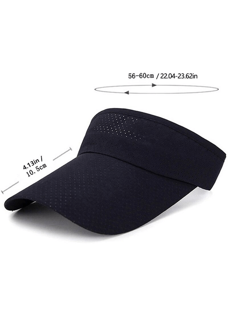 Black breathable air sun hat with protective adjustable visor, featuring quick-drying fabric and breathable holes. Circumference 22-23.6in.