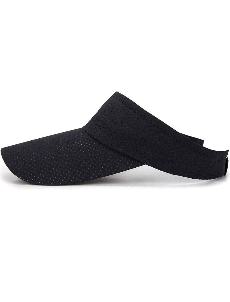 Black breathable sun visor with adjustable strap and air holes, perfect for spring and summer activities.