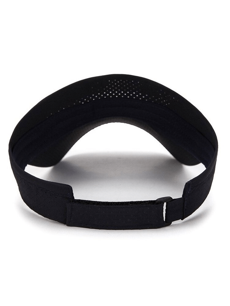 Rear view of a black breathable sun hat visor with adjustable strap and air holes, perfect for summer activities. Model SF0421.