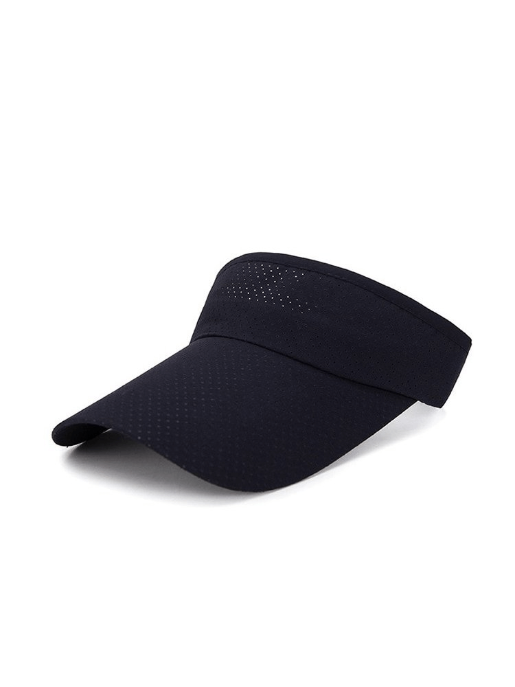Breathable black sun visor with air holes and adjustable strap, ideal for spring and summer activities, offering 10.5cm brim sun protection.