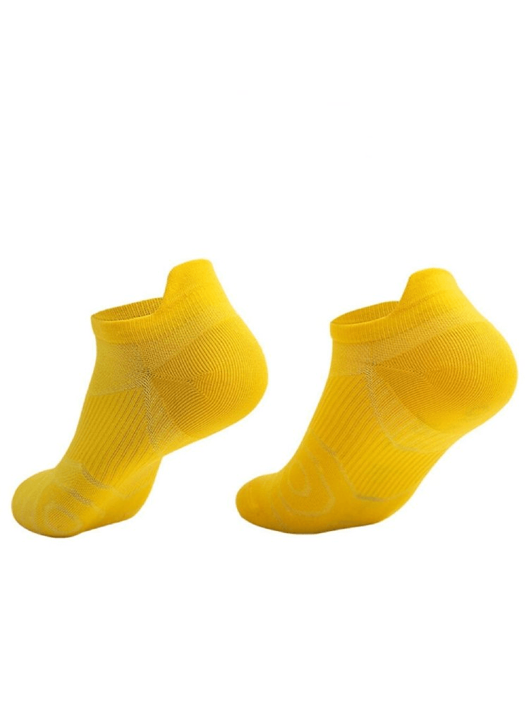 Bright yellow breathable anti-slip sports socks for running, featuring lightweight nylon and unisex design for comfort and performance. Model: SF0357