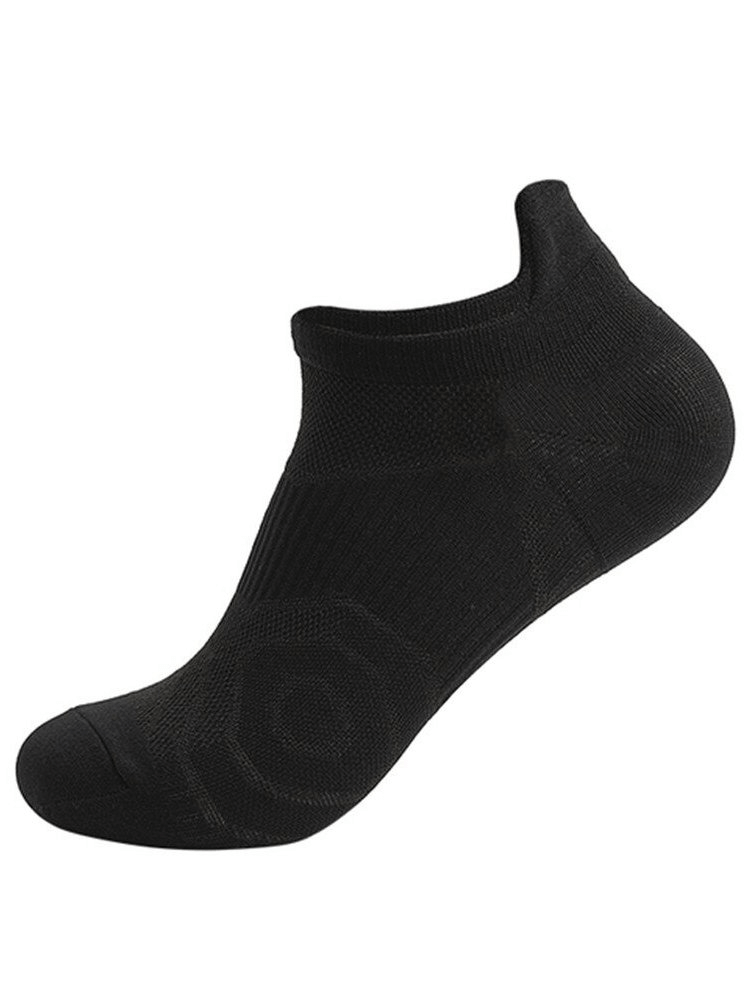 Black breathable anti-slip sports sock with lightweight design, ideal for running. Features friction-proof and sweat-absorbing nylon material.