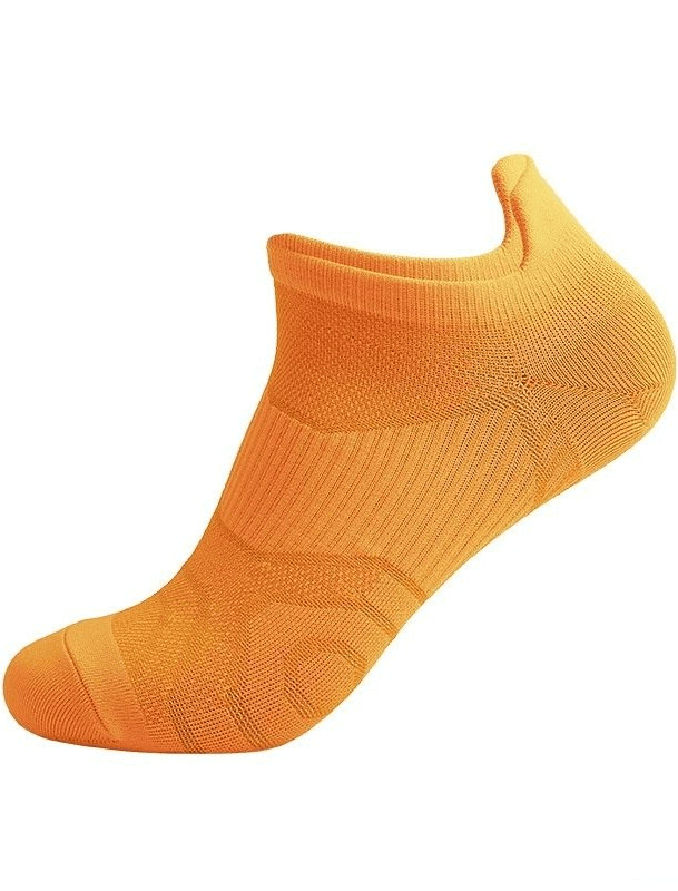 Bright orange breathable anti-slip sports sock, lightweight and ankle-length, designed for unisex use in active sports.