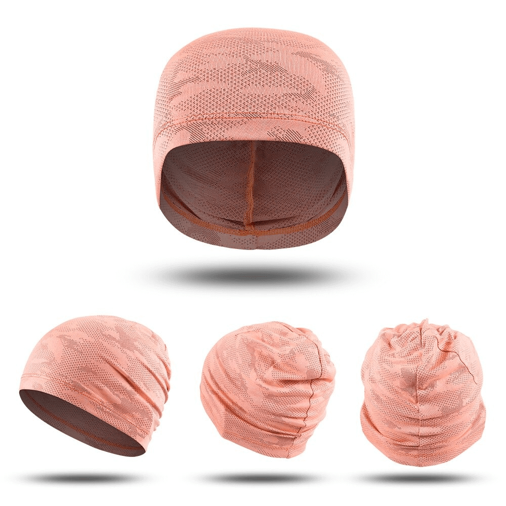 Breathable thin running hat in orange for men and women, shown in multiple angles, ideal for outdoor activities like running and camping.