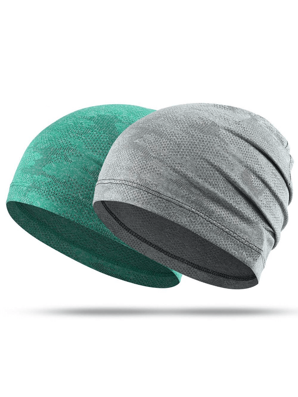 Breathable running hats in gray and green for men and women, lightweight and quick-drying, ideal for outdoor activities like fishing and camping.