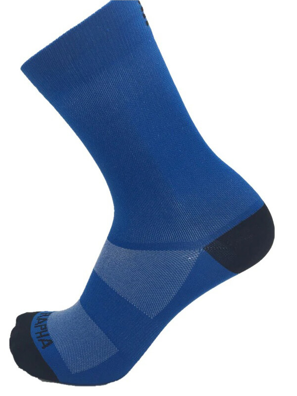 Blue breathable cycling compression sock, unisex knee-high design for enhanced ventilation and protection, ideal for cycling.
