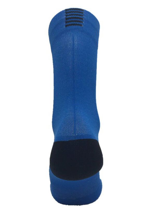 Blue breathable cycling compression socks, knee-high, finger-separated design for optimal comfort and performance.