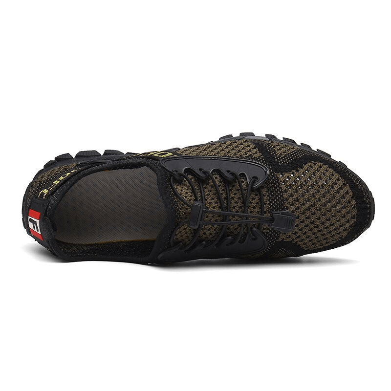 Breathable elastic men's sports sneaker in brown, featuring breathable mesh and durable rubber outsole, perfect for outdoor activities.