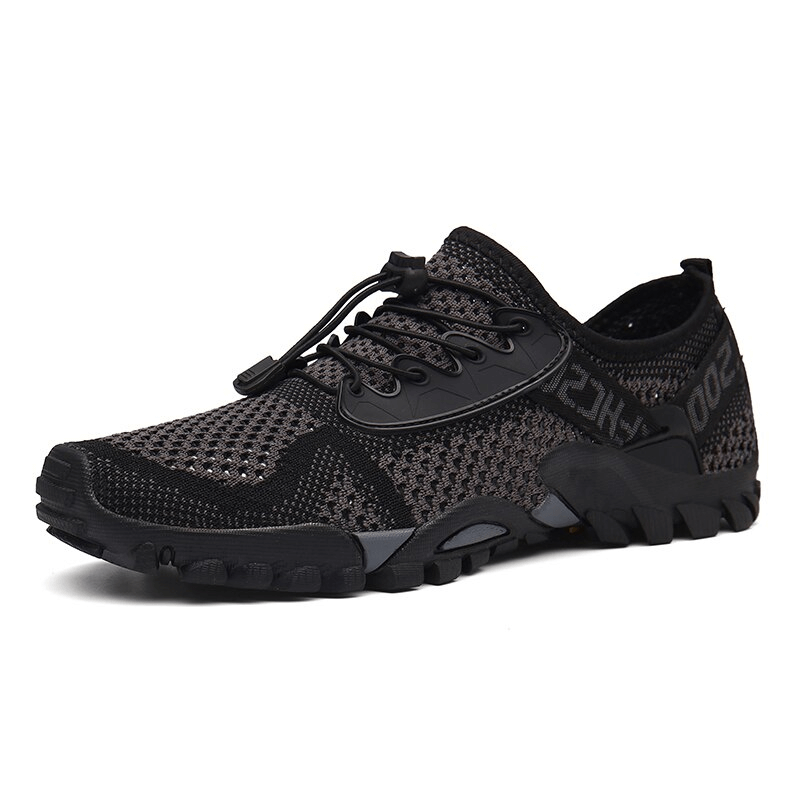 Breathable elastic men's sports sneakers, SF0827, with mesh upper, EVA insole, and durable rubber outsole for outdoor activities.