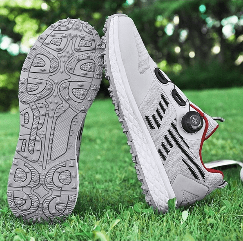 Breathable flexible casual lace-up sneakers SF0721 with rubber soles on green grass.