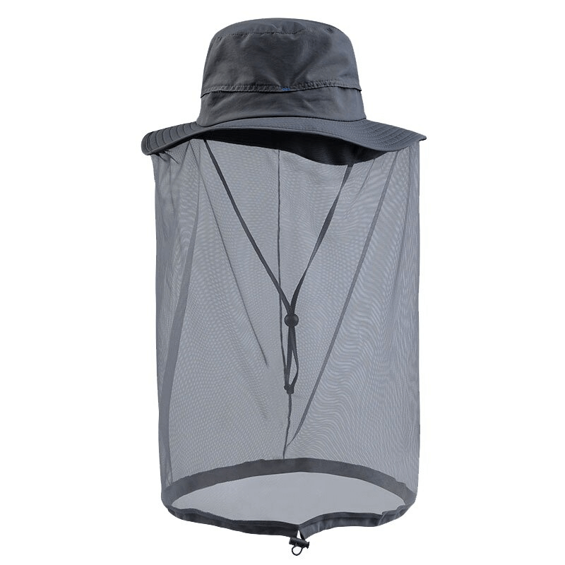 Breathable mesh anti-mosquito UPF50+ bucket hat with netting, perfect for outdoor adventures like fishing and hiking. SF0186.
