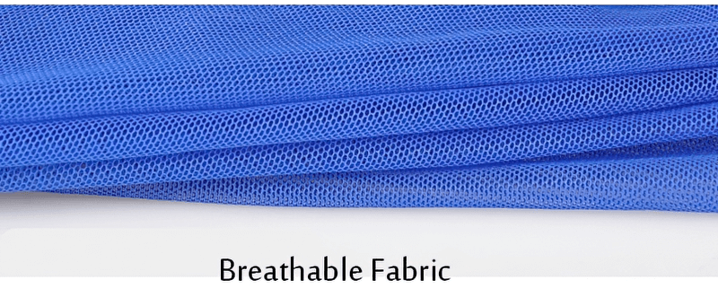 Close-up of breathable blue mesh fabric used in the UPF50+ bucket hat, showcasing its anti-mosquito and sun-protective qualities.