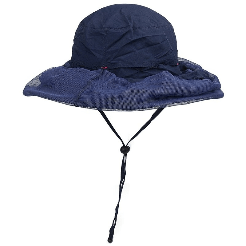 Breathable mesh anti-mosquito UPF50+ bucket hat in navy, ideal for fishing and outdoor adventures.