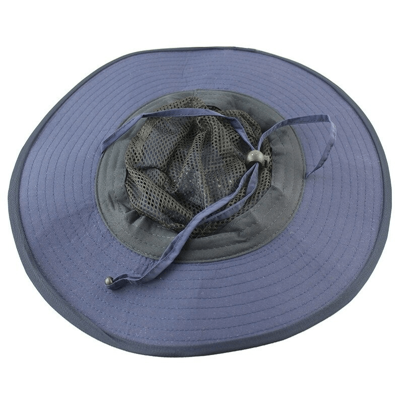 Navy blue breathable mesh bucket hat with anti-mosquito fabric and UPF50+ sun protection, perfect for fishing and outdoor activities.
