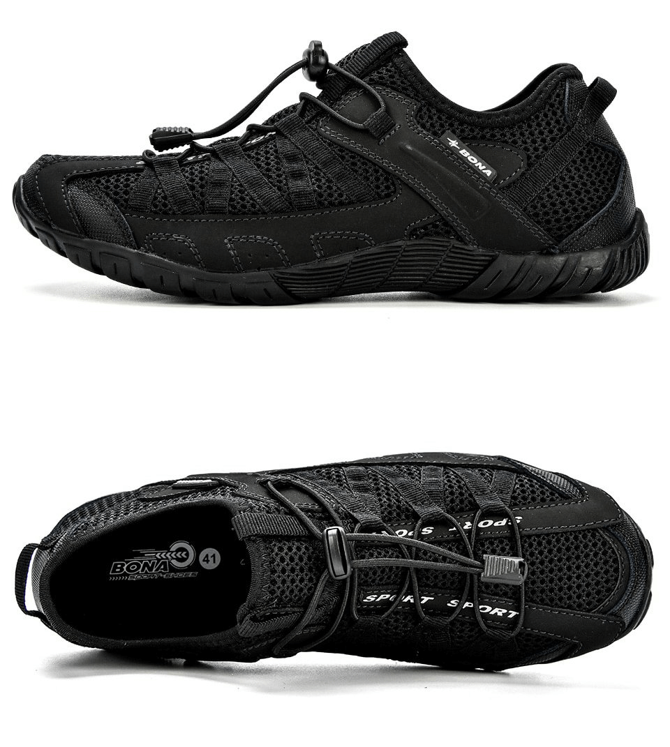 Breathable mesh flexible sneakers for men, lightweight sports footwear with air mesh upper and rubber outsole, elastic band closure.