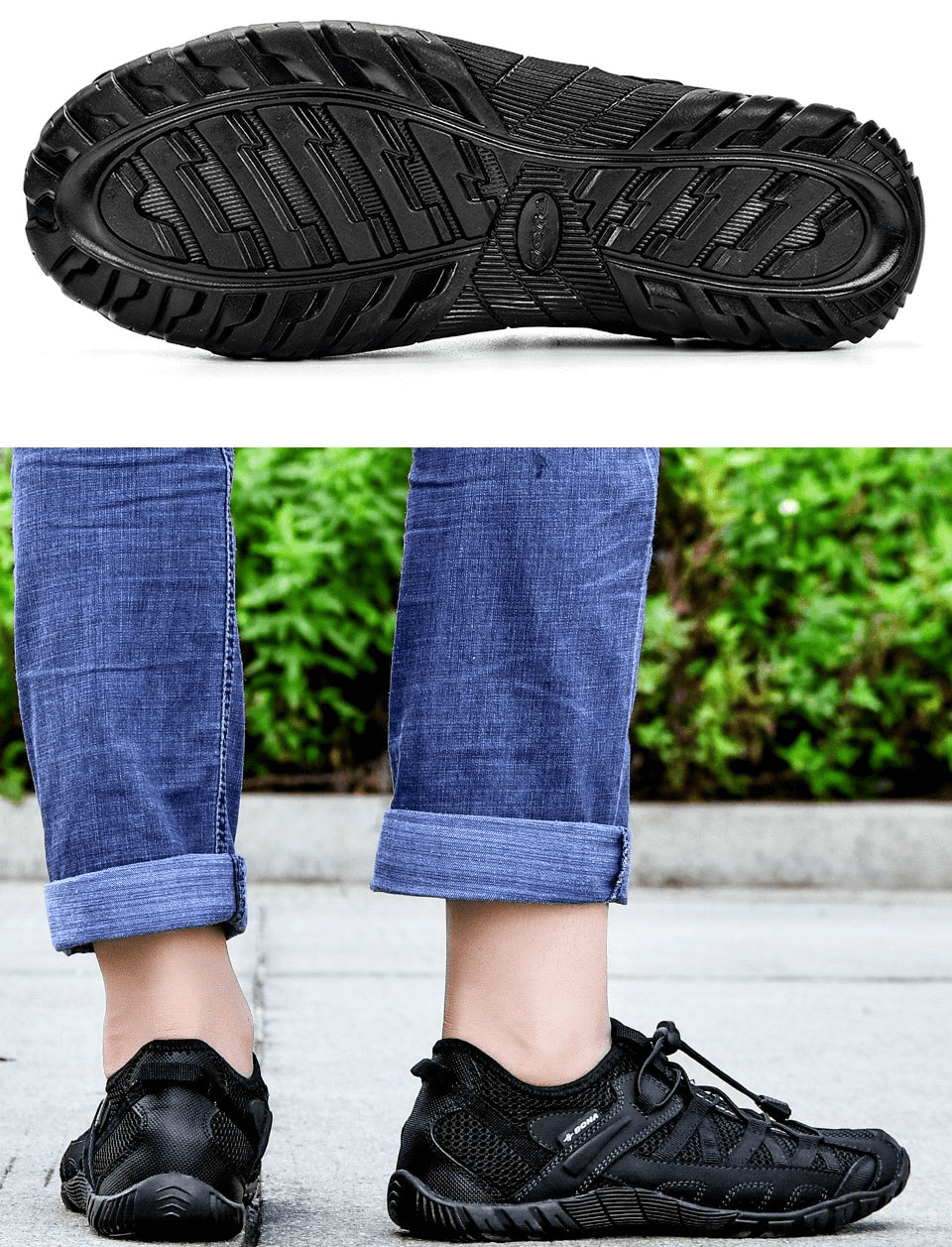 Breathable Mesh Flexible Sneakers for Men - Lightweight, black sports sneakers with rubber outsole and air mesh upper for comfort and style.