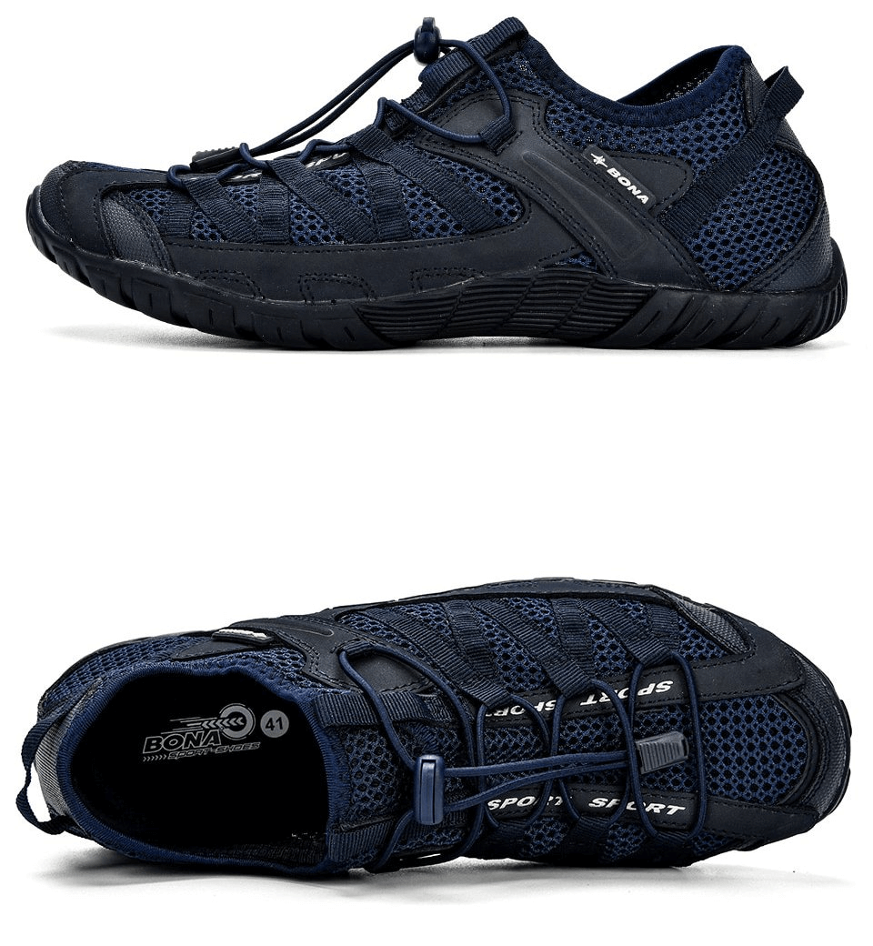 Stylish Breathable Mesh Flexible Sneakers for Men with Lightweight Design in Navy Blue featuring an Elastic Band Closure