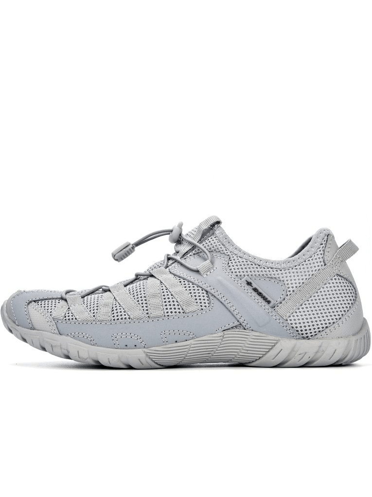 Breathable mesh flexible sneakers for men, lightweight sports footwear SF0758, in gray with elastic band closure and rubber outsole.