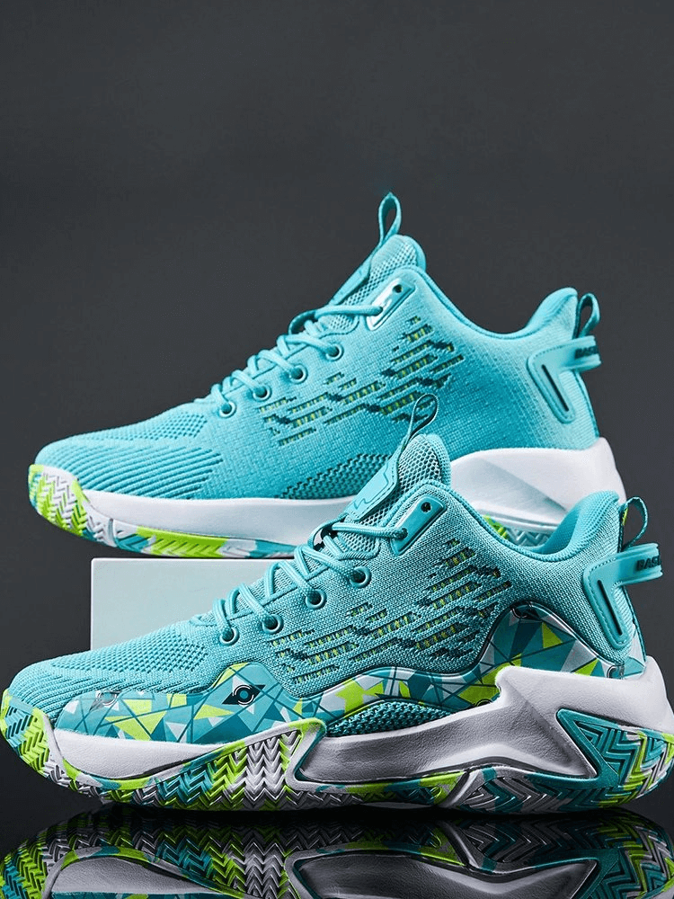 Turquoise breathable mesh sports shoes SF0706 with cushioning, stylish cut-outs, and durable outsole for optimal performance and traction.