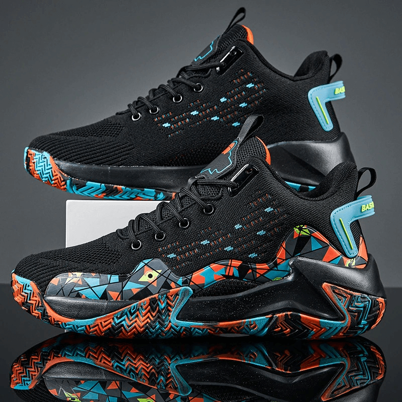 Breathable Mesh Sports Shoes SF0706 with geometric design, cushioning insole, vibrant colors, and reliable rubber outsole for style and comfort.