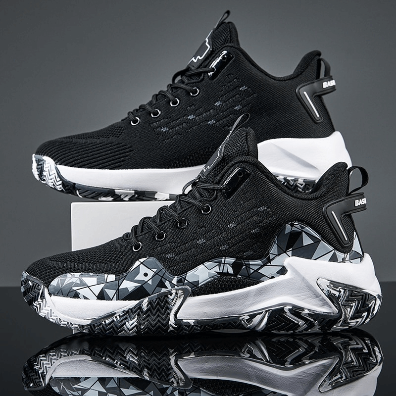 Breathable Mesh Sports Shoes SF0706 in black with EVA cushioning, featuring stylish cut-outs and rubber outsole for optimal traction.