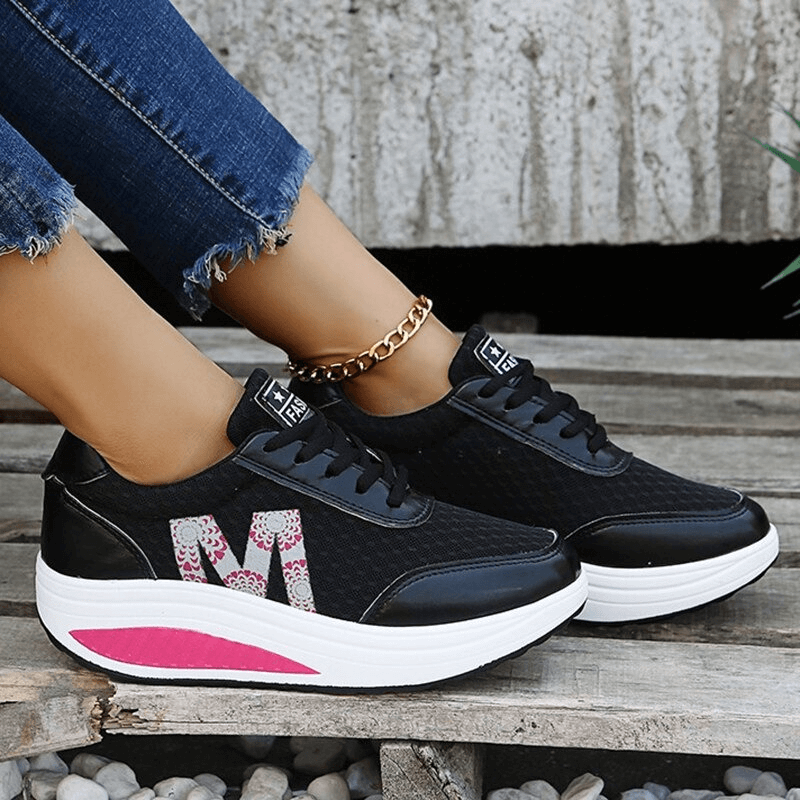 Breathable Mesh Thick Bottom Sneakers / Light Lace Up Casual Shoes - SF0262