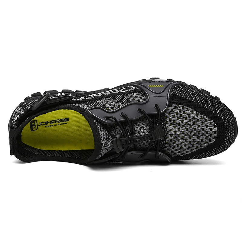 Breathable mesh trekking shoe, unisex sports sneaker SF0756, showing lightweight design with rubber outsole and elastic band closure.
