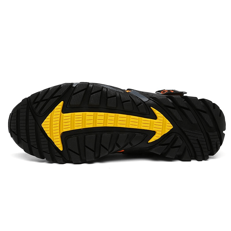 Yellow-traction sole of Breathable Mesh Trekking Shoes SF0756, perfect for stability on outdoor adventures.