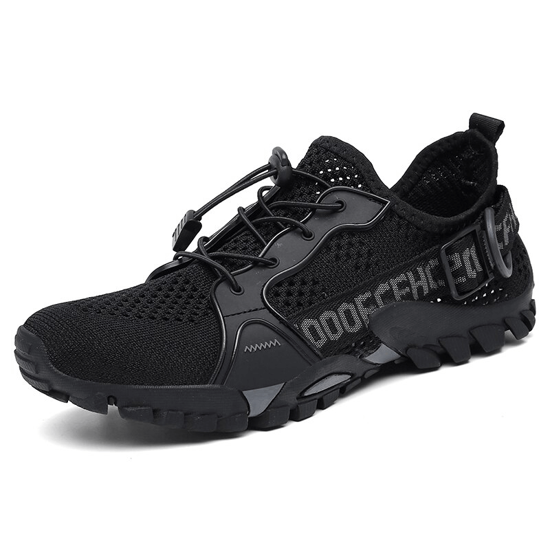 Unisex breathable mesh trekking shoe, black with rubber outsole, perfect for outdoor adventures and sporty style - SF0756.