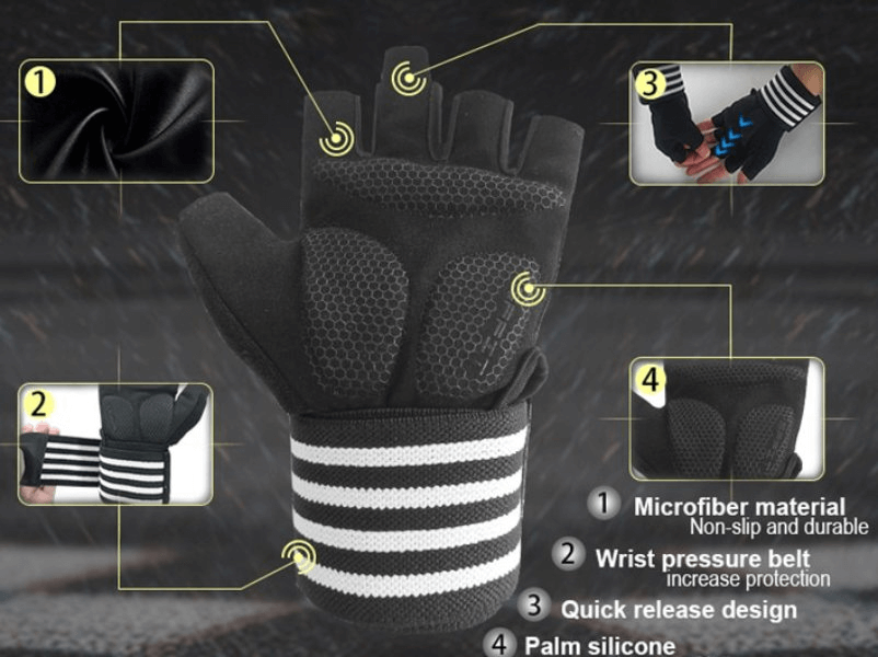 Breathable non-slip elastic men's glove with adjustable clasp, made of microfiber and silicone. Ideal for sports and workouts.