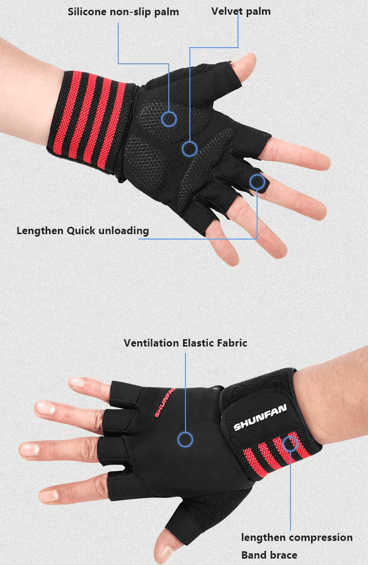 Breathable non-slip elastic men's gloves with adjustable clasp featuring ventilation fabric and silicone palm, great for training.
