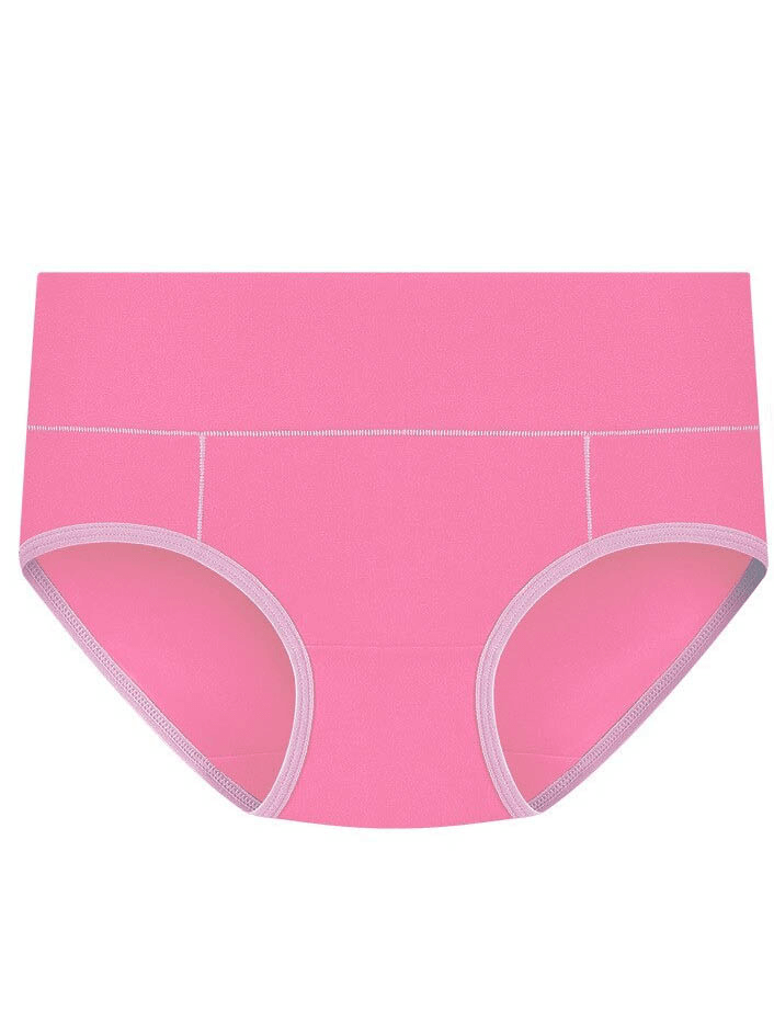 Pink breathable mid-waist briefs for women, solid color, lightweight polyester spandex blend, comfortable fit - SF0642.