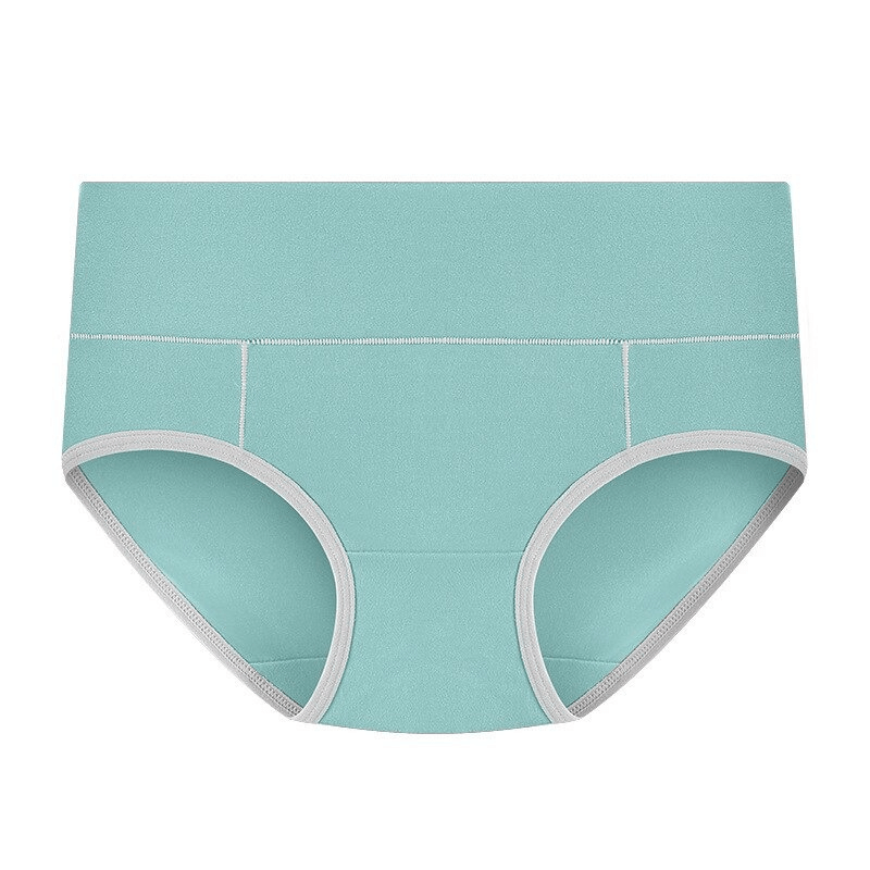 Breathable solid color mid-waist briefs for women in turquoise with white trim, crafted from polyester and spandex for comfort.