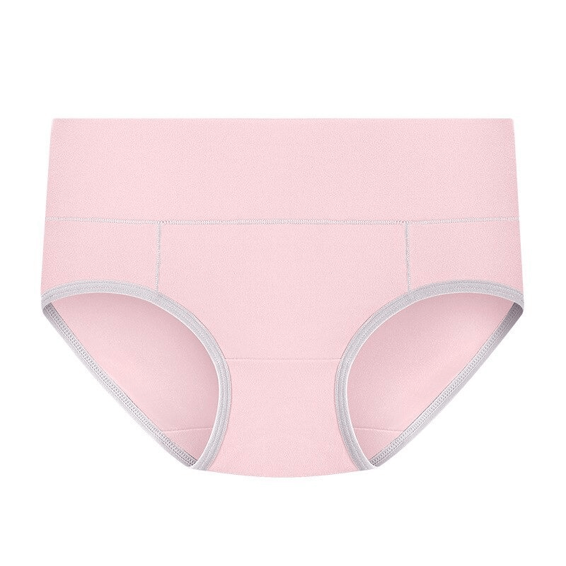 Pink breathable solid color mid-waist briefs for women, offering all-day comfort and full coverage, product code SF0642.