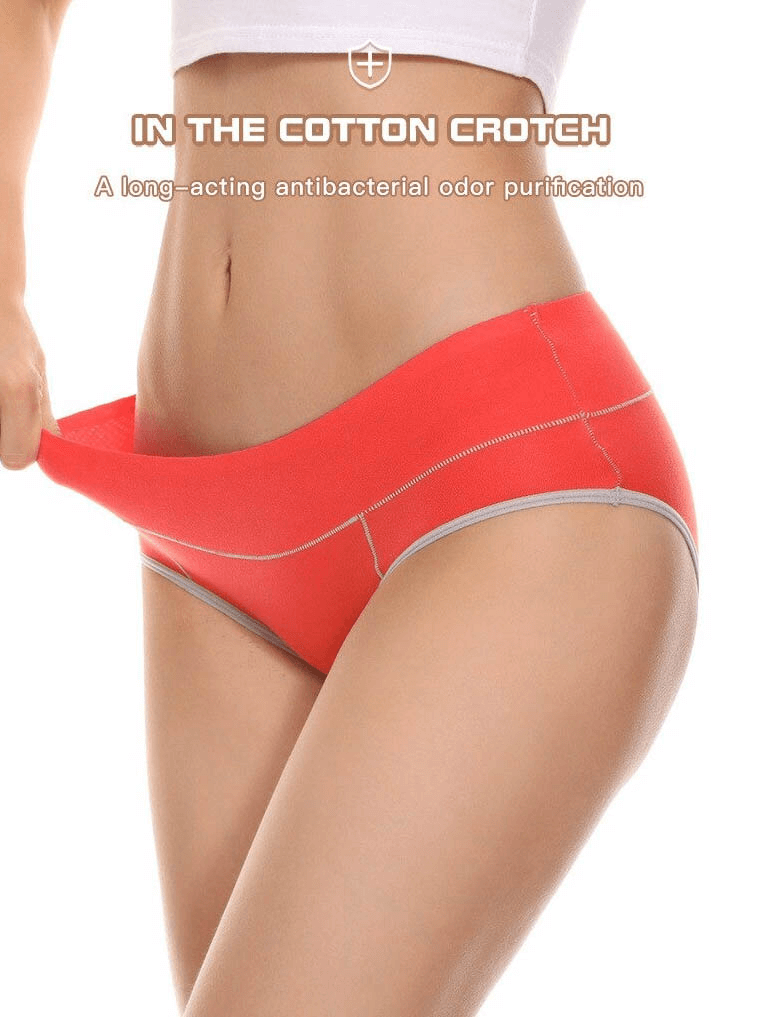 Breathable Solid Color Mid Waist Briefs for Women - SF0642