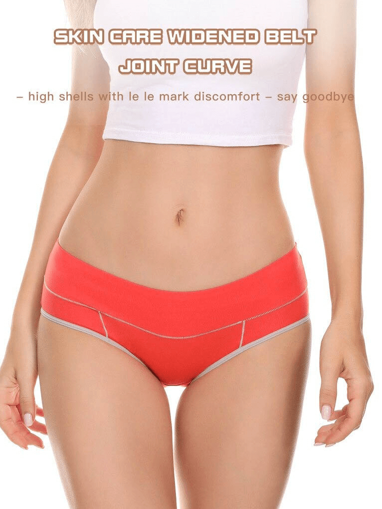 Women's breathable solid color mid-waist briefs in red, offering full coverage and comfort with a smooth design.