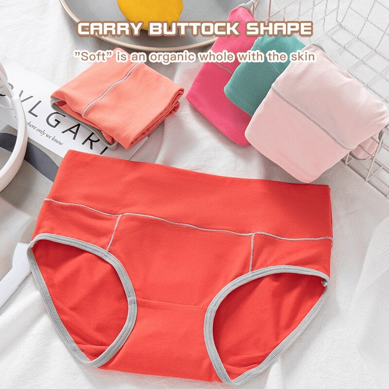 Breathable mid-waist solid color briefs for women in vibrant shades, highlighting soft fabric and full coverage design.