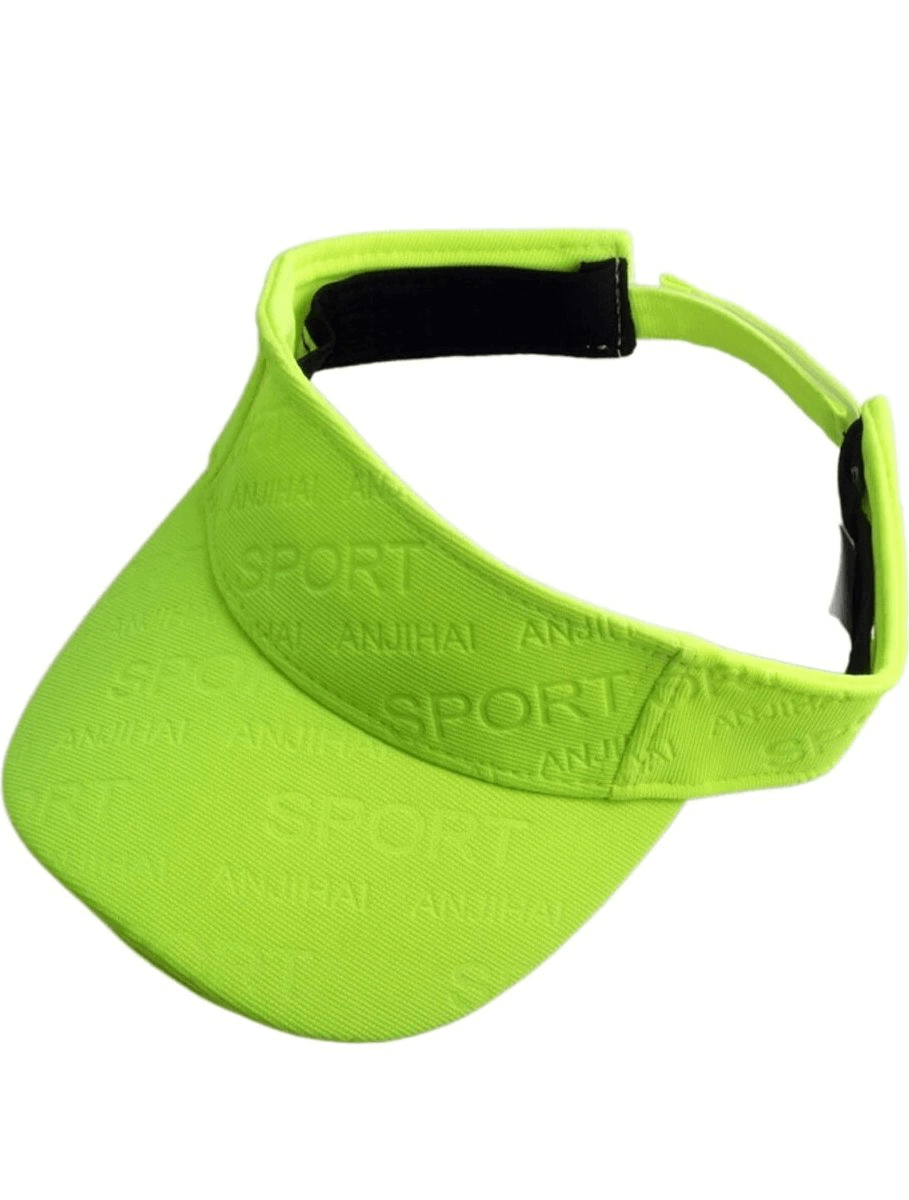 Bright green unisex sports visor with stylish letter pattern for sun protection, perfect for casual outdoor activities.