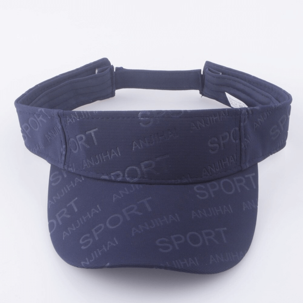 Navy blue unisex sports visor with stylish letter pattern, perfect for sun protection and casual wear - SKU SF0423.