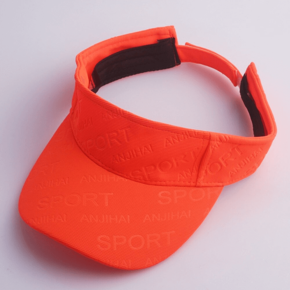 Bright unisex sports visor with sun protection in vibrant orange, featuring a stylish letter pattern - perfect for casual wear.