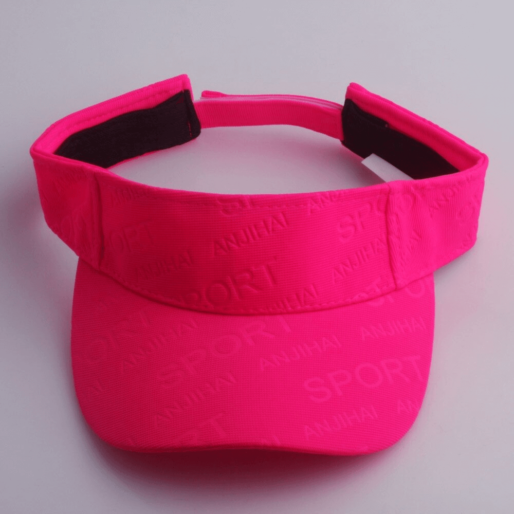 Bright pink unisex sports visor with letter pattern, offering stylish sun protection for men and women.