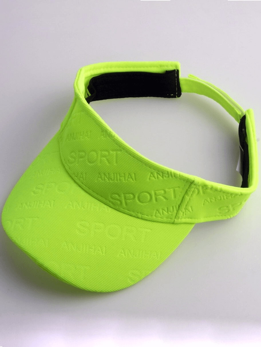 Neon green unisex sports visor with stylish letter pattern for sun protection and casual style.