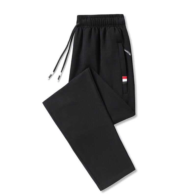 Black casual cotton elastic waist sweatpants with drawstring and pockets for men, SF0609, folded neatly for display