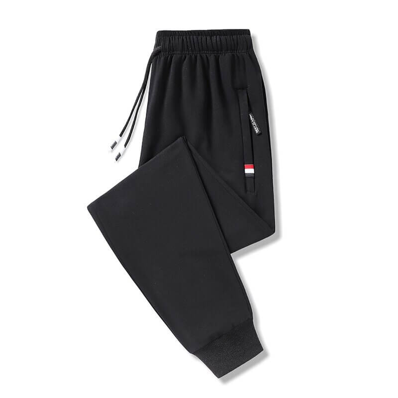Black casual cotton men's sweatpants with elastic waistband, drawstring closure, and pockets. Style SF0609.